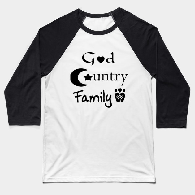 God, Country, Family Baseball T-Shirt by Halal Pilot